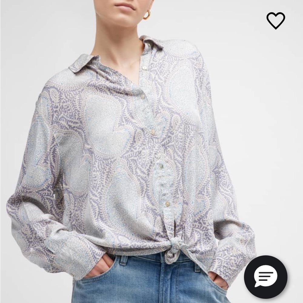 Splendid Paisley Button-Front Shirt in Blue and Cream